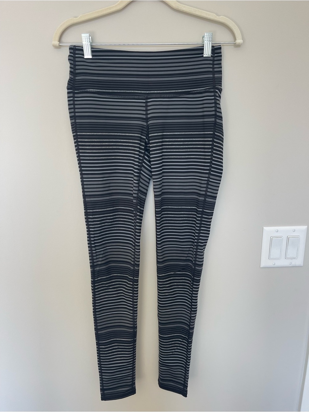 Athleta Black and Gray Striped Leggings